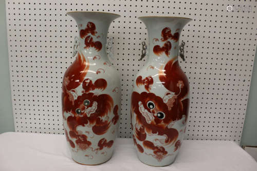 Pair of Chinese iron red decorated floor vases.