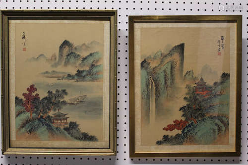 A pair of Chinese water color painting on paper.