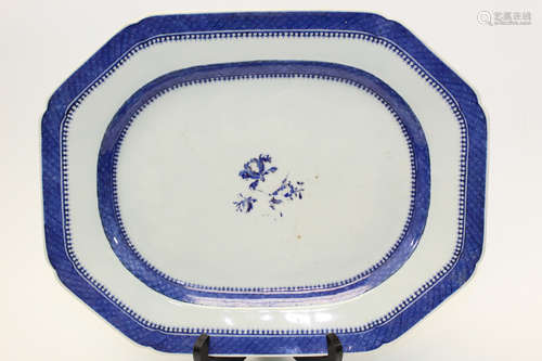 Chinese export canton blue and white porcelain charger. 19th Century,