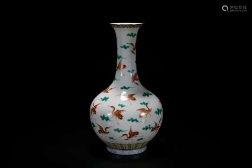 Chinese gilt iron red famille rose porcelain vase, Jiaqing mark.