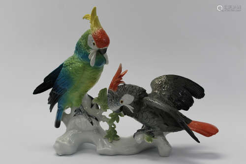 Karl Ens Rare Double Cockatoo Grey Parrot Bird Porcelain Figure.