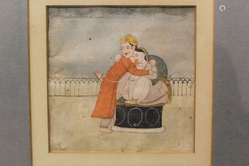 Indian miniature painting. Erotic scene. 19th Century.