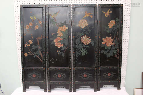 Chinese four-panel lacquer wood screen.
