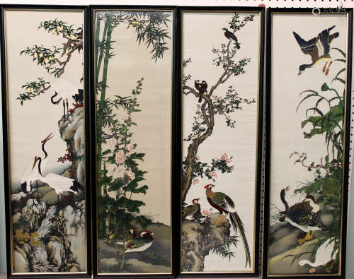A set of four Chinese silk panels.
