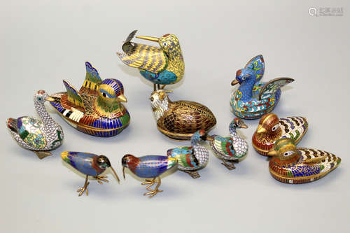 A group Chinese cloisonne birds