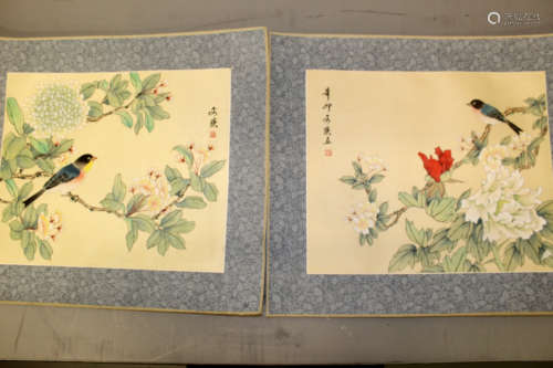 A pair of Chinese water color paintings on silk.