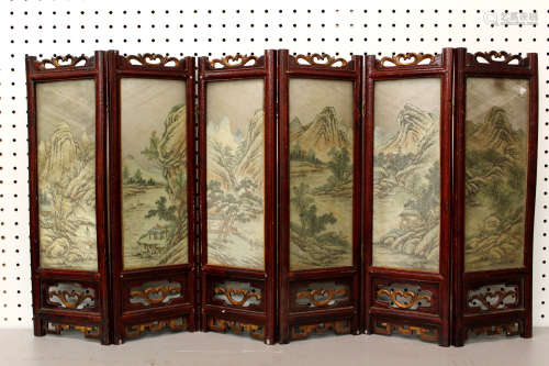 Chinese 6-panel wood table screen.