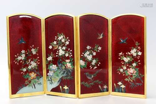 Japanese cloisonne metal table screen.