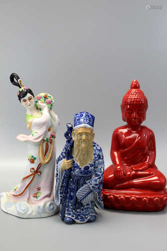 Group of three Chinese porcelain figures.