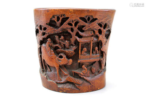 Chinese carved bamboo brush pot.