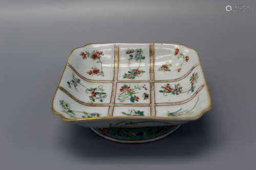 Antique Chinese famille rose porcelain square bowl.