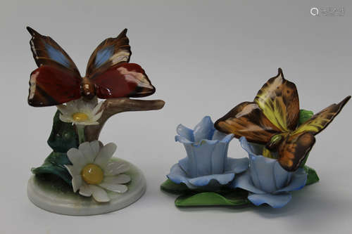 Two Vintage Herend Hungary Large Butterfly Porcelain Figurines.