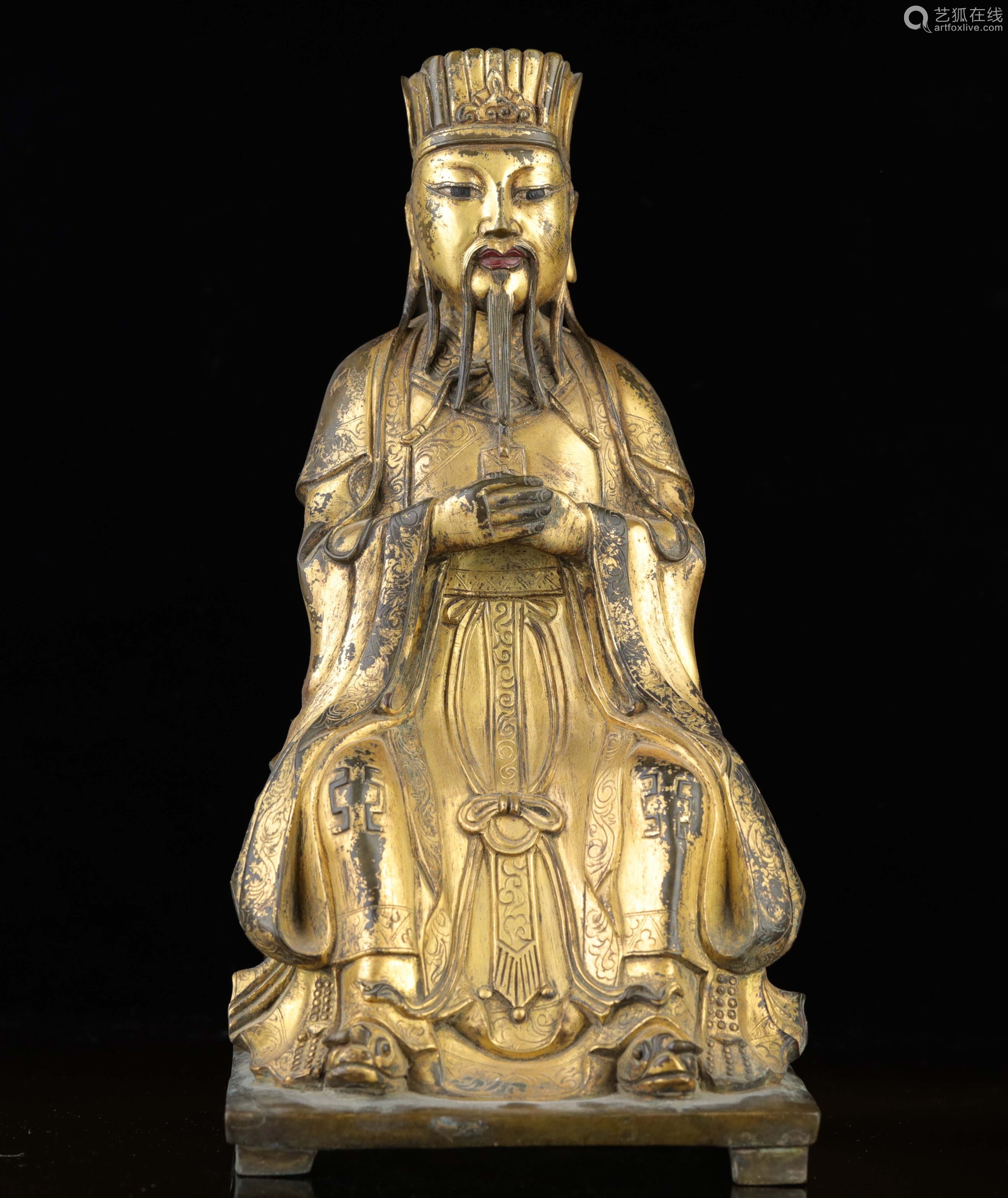 明 铜鎏金文官立像 仏像 中国 古美術