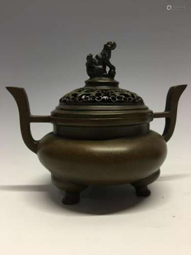 Bronze Incense Burner with A Small Dog Standing On the