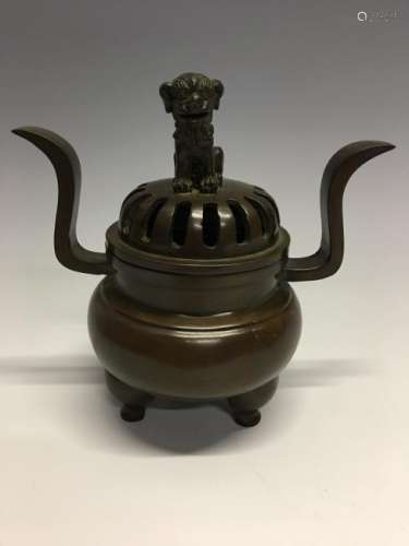 Bronze Incense Burner  with A Small Dog Standing On the