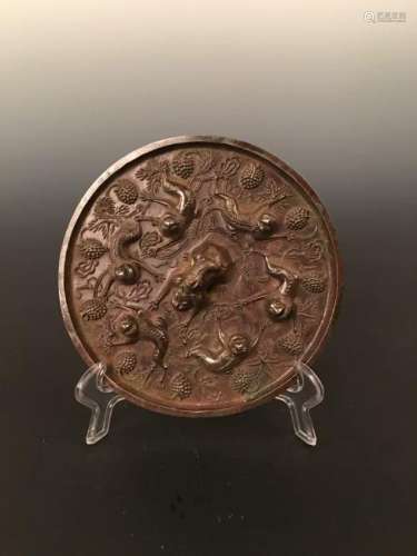 Bronze Mirror with Monkeys