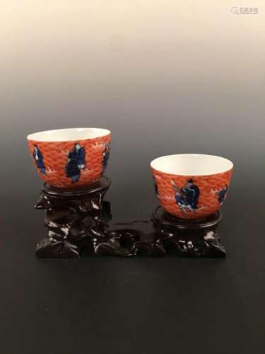 Chinese Blue & White Bowl Pair With Eight Immortals