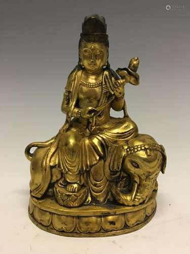 Glit Bronze Samantabhadra Bodhisattva Rides on Elephant