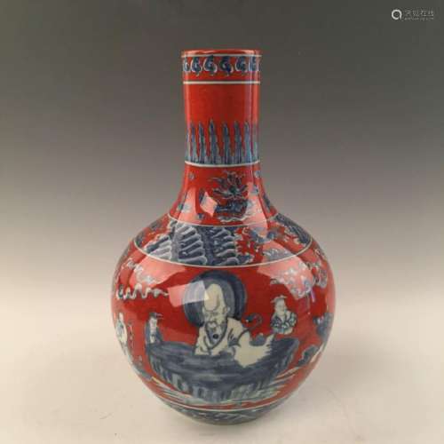 Chinese Red Glazed Blue &White Globular Vase With