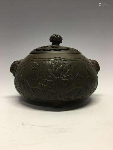 Chinese Brozen Incense Burner With Lid