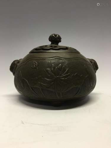 Chinese Brozen Incense Burner With Lid