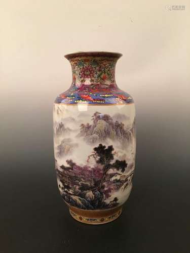 Famille Rose Vase of Landscape