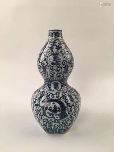 Chinese  Blue&White Porcelain Double-Gourd And  Wan Li