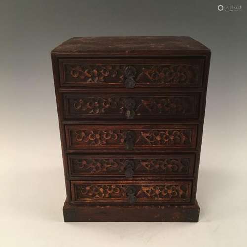 Chinese Hardwood Five Drawer Jewelry Box