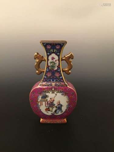 Famille Rose Vase with Handles with Yongzheng Mark