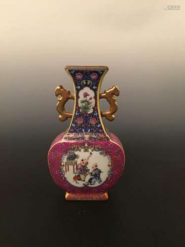 Famille Rose Vase with Handles with Yongzheng Mark