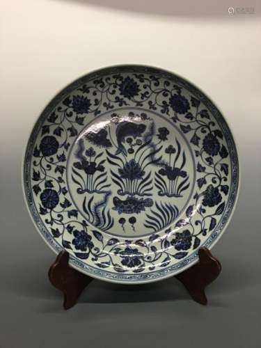 Chinese Blue-White 'Fish&Flowers' Plate