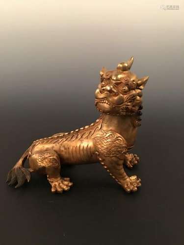 Fine Chinese Gilt Bronze Beast