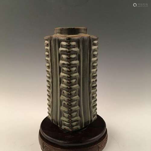 Chinese Green Glazed  Cong-Shape Vase