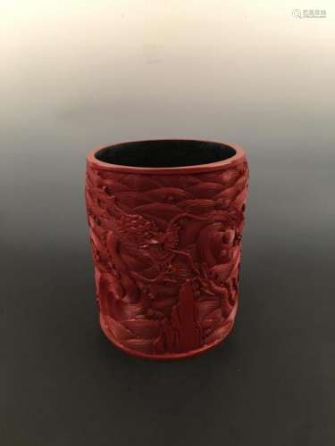 Chinese Dragon Carved Lacquer Brush Holder
