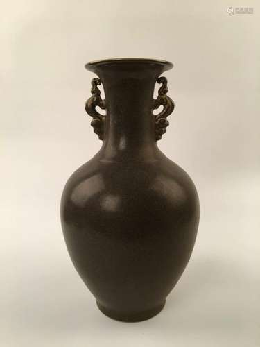 Chinese Tea-Dust Glazed Porcelain Bottle With Dragon