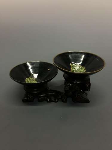 Chinese Jizhou Ware Pair 'Leaf' Bowls