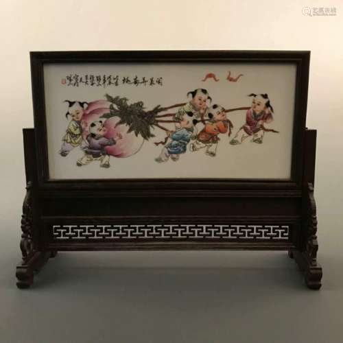 Chinese Famille Rose Table Screen