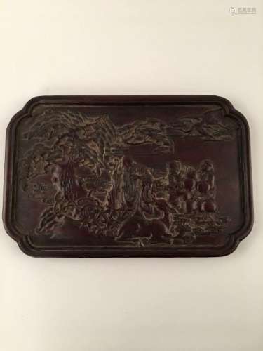 Chinese RedWood Tray With Carving