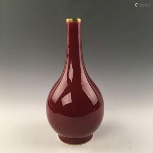 Chinese Red Glazed Gilt Rim Pear -Shape Vase With
