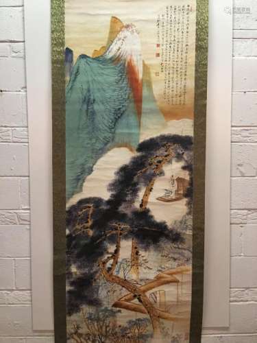 Hanging Scroll of Landscape Painting With A Long
