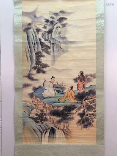 Chinese Hanging Scroll Of Landscapes And Figures