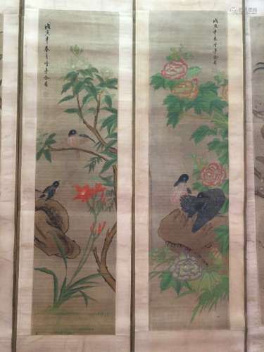 Four Hanging Scrolls Of Flowers And Birds