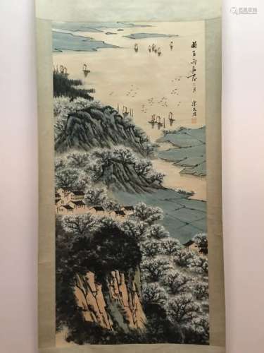 Hanging Scroll of Landscape Painting with Song Wenzhi