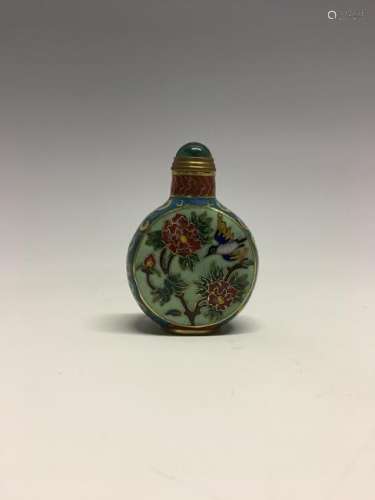 Chinese Cloisonne Snuff Bottle With Birds And Flowers