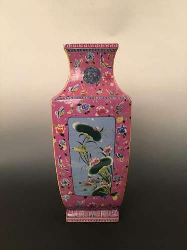 Famille-Rose Lotus Vase with Yongzheng Mark