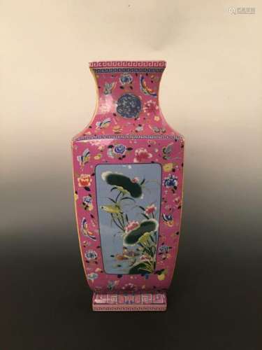 Famille-Rose Lotus Vase with Yongzheng Mark