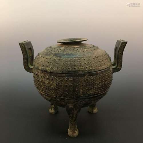 Chinese Bronze Food Vessle (Dou) With Inscriptions