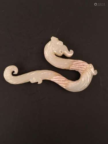 Chinese White Jade Dragon Pendant