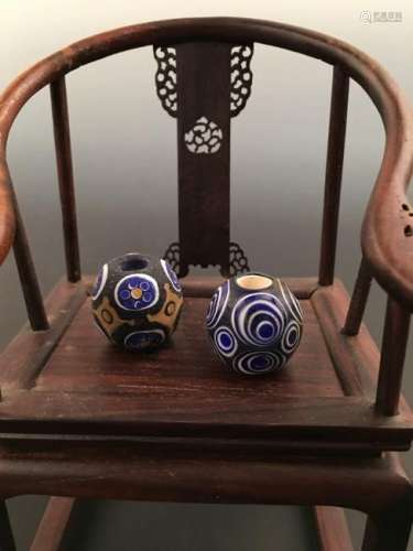 Two Chinese Dragon-Fly-Eye Glass Beads