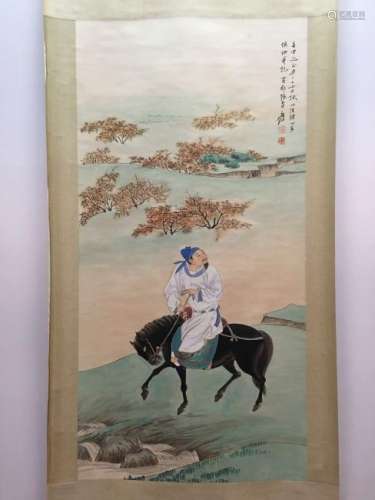 Hanging Scroll of A Man Rides On A Horse Painting